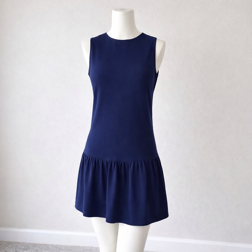 Sandro Paris Drop Waist Mini Dress Navy Sleeveless Fit & Flare Size 1 (US Small) - Picture 5 of 9